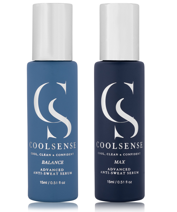 Two bottles of CoolSense serum on a white background
